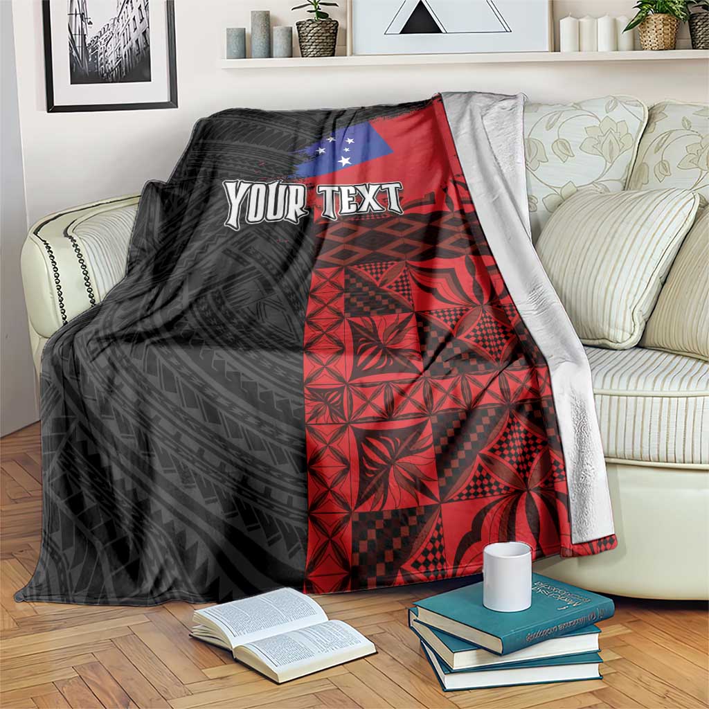 Personalised Samoa 685 Blanket Siapo Pattern and Samoa Flag Design LT03 Black - Polynesian Pride