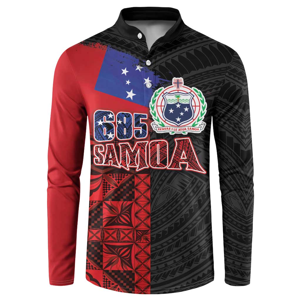 Personalised Samoa 685 Button Sweatshirt Siapo Pattern and Samoa Flag Design LT03 Black - Polynesian Pride