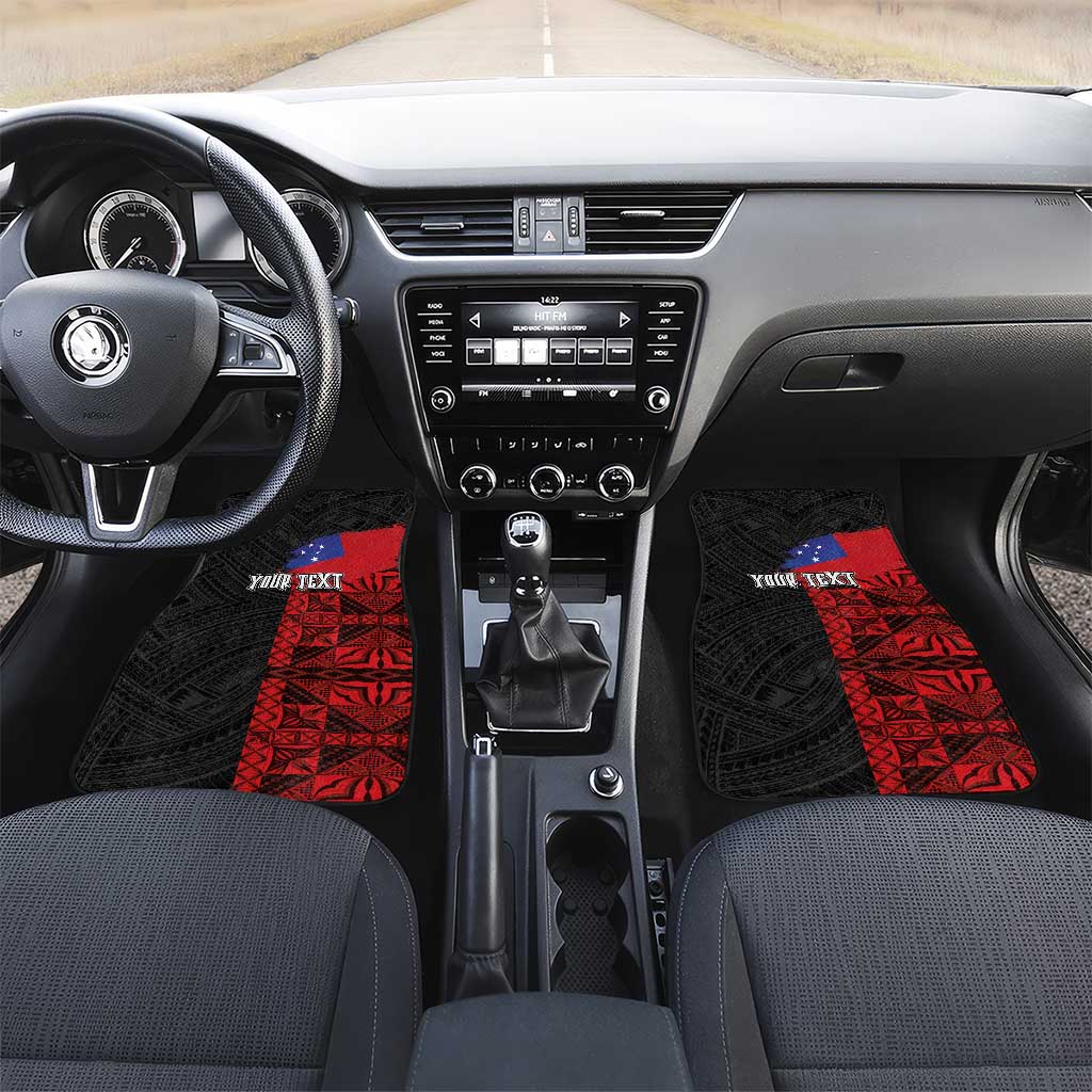Personalised Samoa 685 Car Mats Siapo Pattern and Samoa Flag Design LT03 Set 2pcs - Front Black - Polynesian Pride