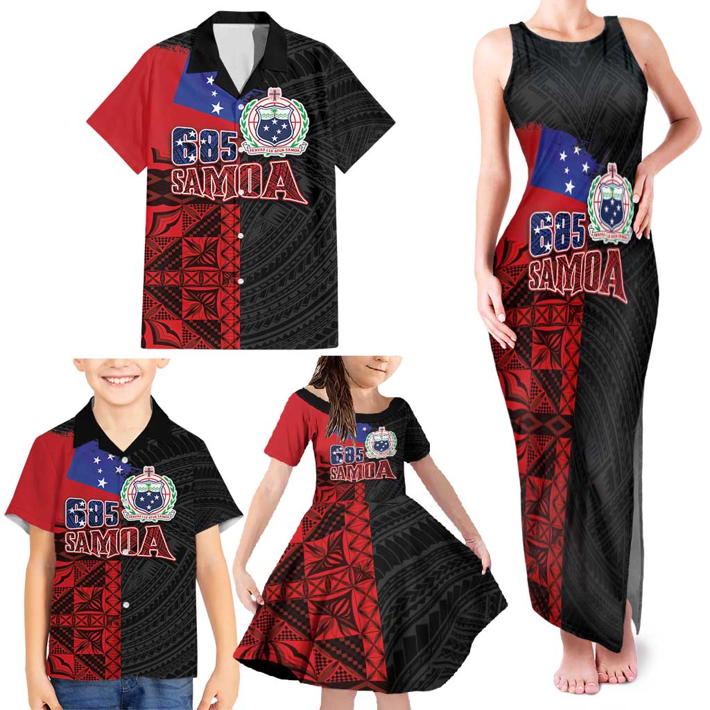 Personalised Samoa 685 Family Matching Tank Maxi Dress and Hawaiian Shirt Siapo Pattern and Samoa Flag Design