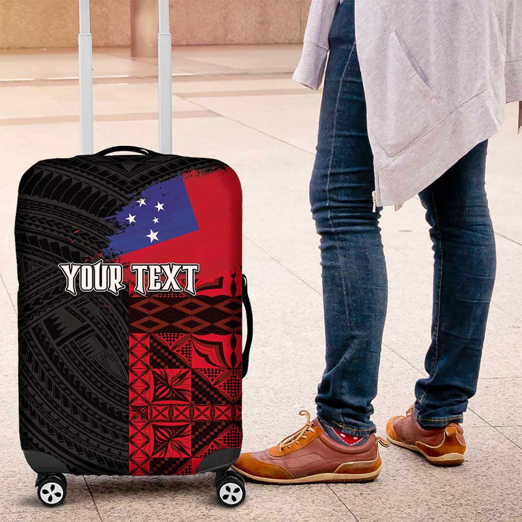Personalised Samoa 685 Luggage Cover Siapo Pattern and Samoa Flag Design LT03 Black - Polynesian Pride