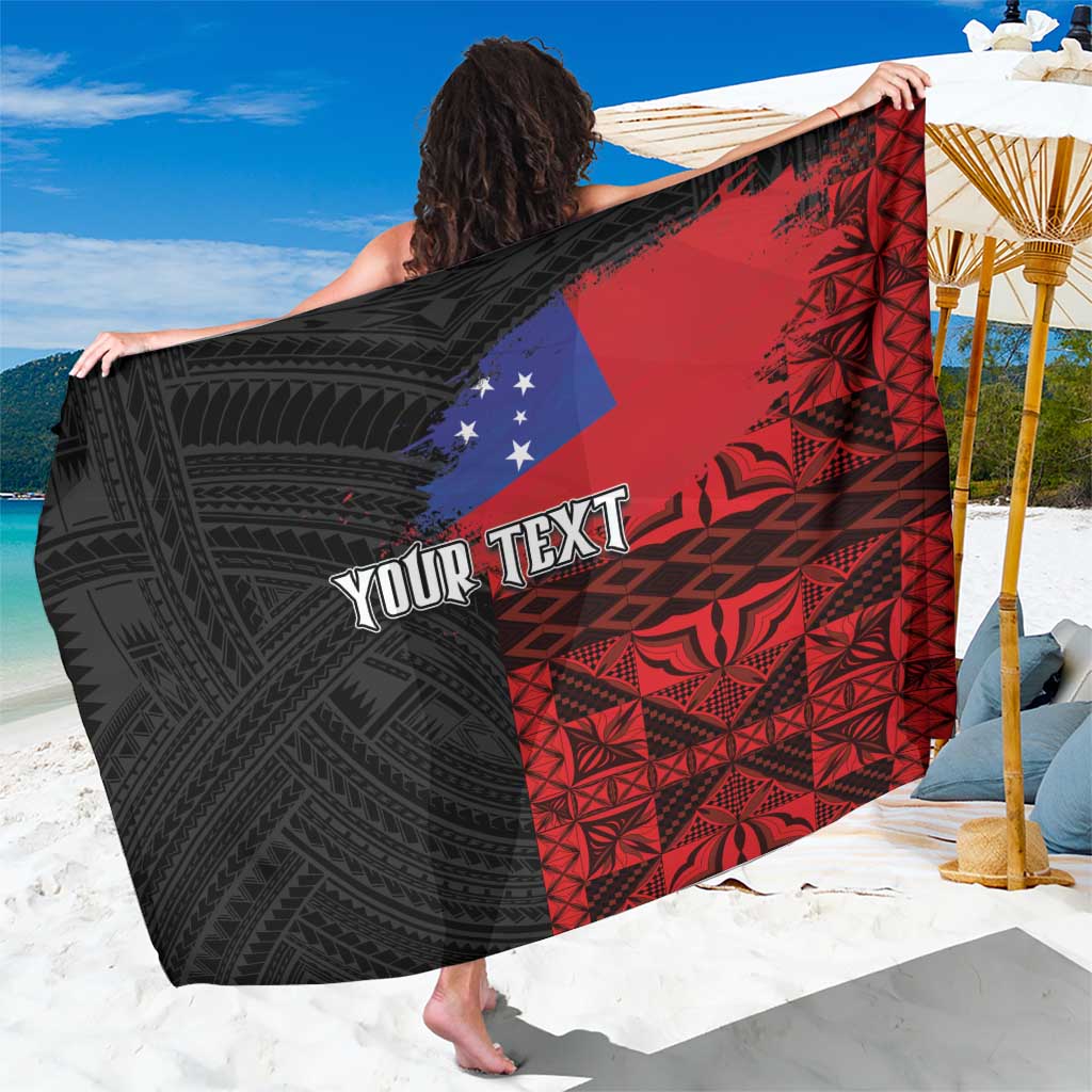 Personalised Samoa 685 Sarong Siapo Pattern and Samoa Flag Design LT03 One Size 44 x 66 inches Black - Polynesian Pride