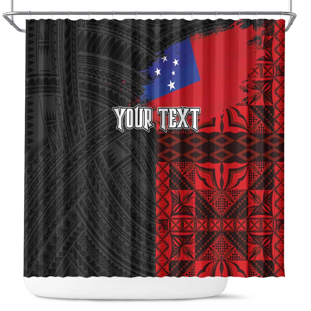 Personalised Samoa 685 Shower Curtain Siapo Pattern and Samoa Flag Design LT03 Black - Polynesian Pride