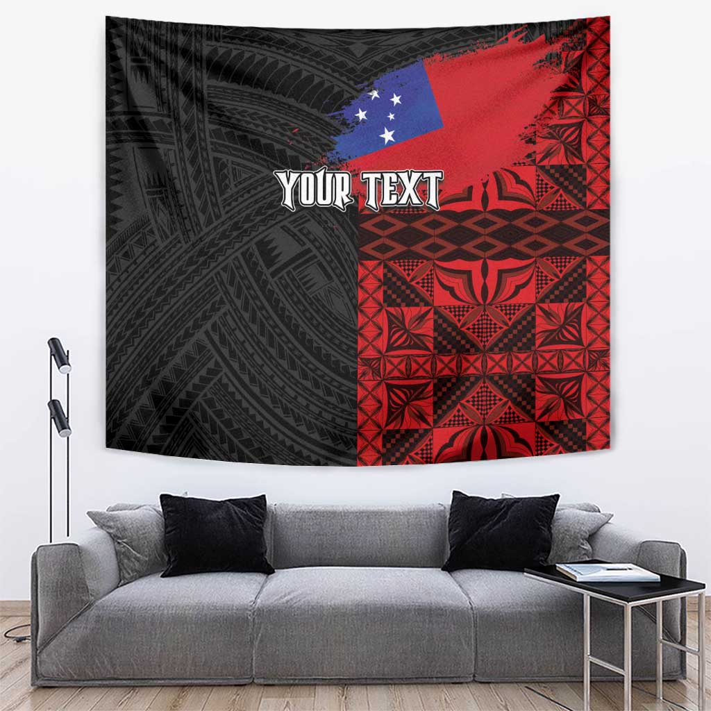 Personalised Samoa 685 Tapestry Siapo Pattern and Samoa Flag Design LT03 Black - Polynesian Pride