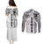 Samoa 685 Art Traditional Tattoo Pattern Couples Matching Puletasi and Long Sleeve Button Shirt White Color