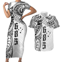 Samoa 685 Art Traditional Tattoo Pattern Couples Matching Short Sleeve Bodycon Dress and Hawaiian Shirt White Color