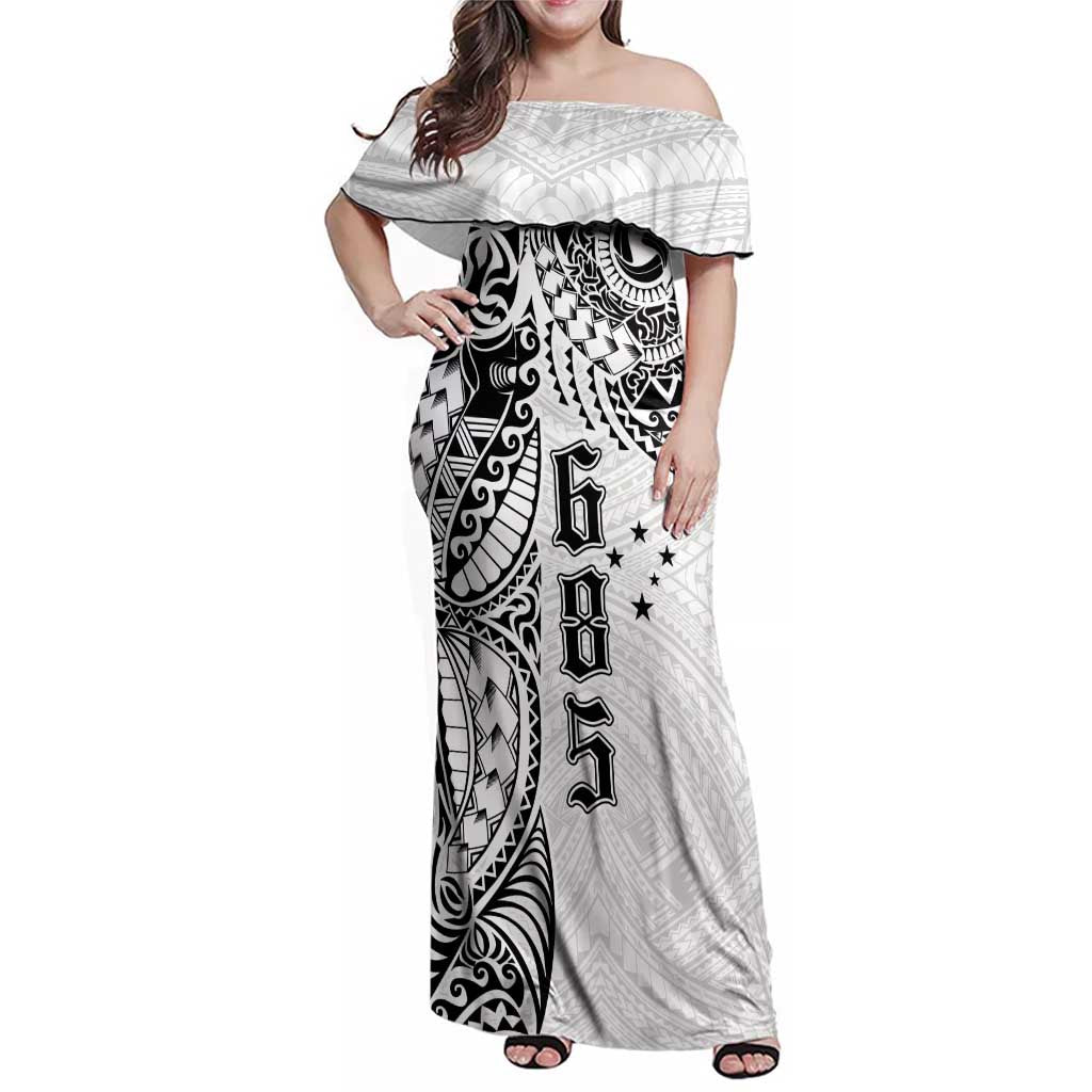 Samoa 685 Art Traditional Tattoo Pattern Family Matching Off Shoulder Maxi Dress and Hawaiian Shirt White Color