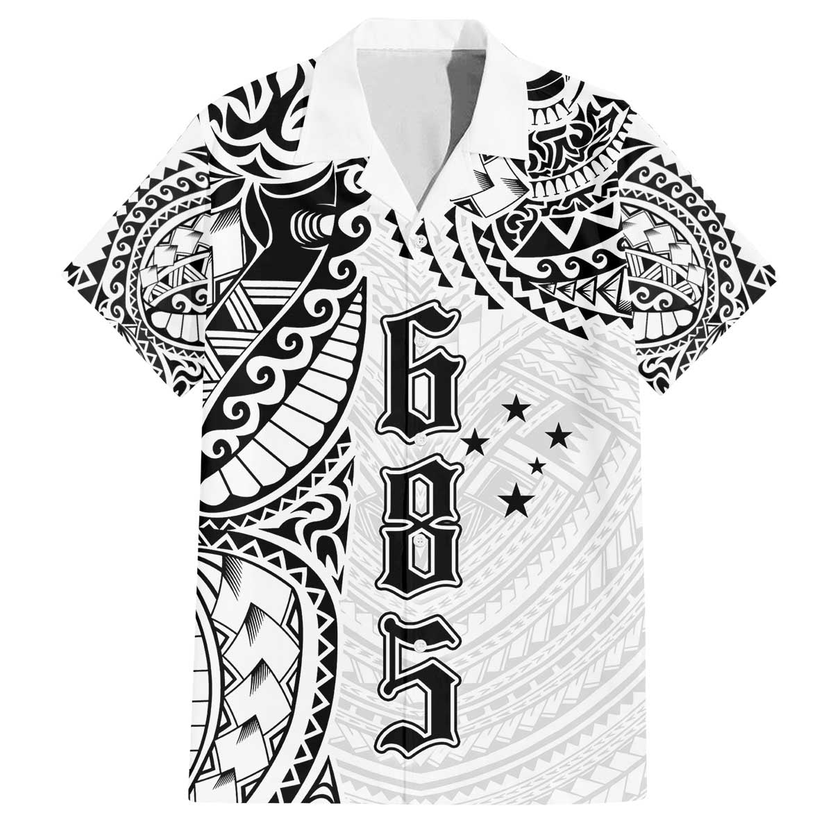 Samoa 685 Art Traditional Tattoo Pattern Family Matching Off Shoulder Short Dress and Hawaiian Shirt White Color