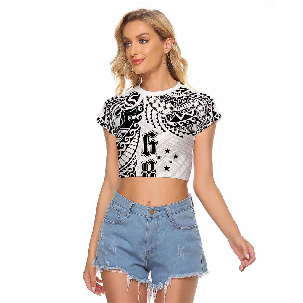 Samoa 685 Art Traditional Tattoo Pattern Raglan Cropped T Shirt White Color