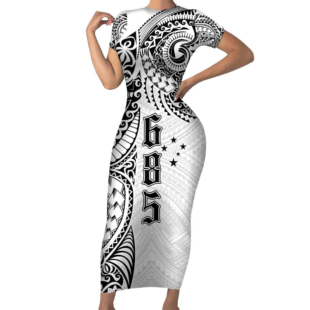 Samoa 685 Art Traditional Tattoo Pattern Short Sleeve Bodycon Dress White Color LT03 Long Dress White - Polynesian Pride