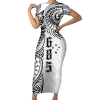 Samoa 685 Art Traditional Tattoo Pattern Short Sleeve Bodycon Dress White Color LT03 Long Dress White - Polynesian Pride