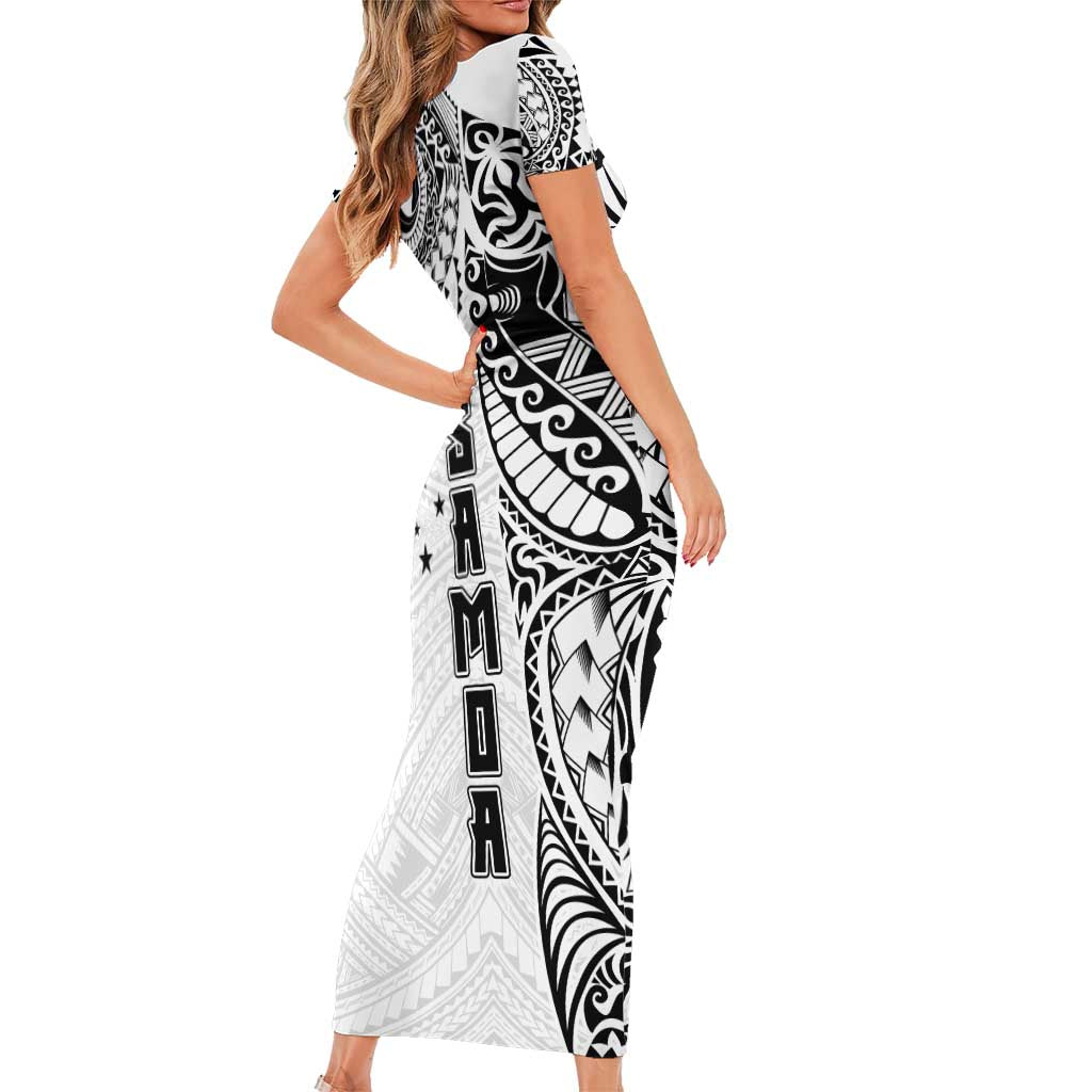Samoa 685 Art Traditional Tattoo Pattern Short Sleeve Bodycon Dress White Color LT03 - Polynesian Pride