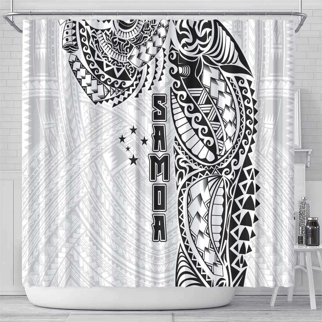 Samoa 685 Art Traditional Tattoo Pattern Shower Curtain White Color LT03 - Polynesian Pride