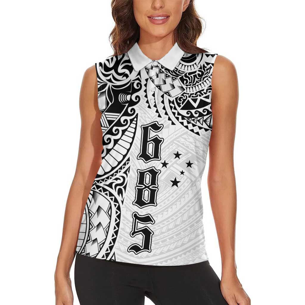 Samoa 685 Art Traditional Tattoo Pattern Women Sleeveless Polo Shirt White Color