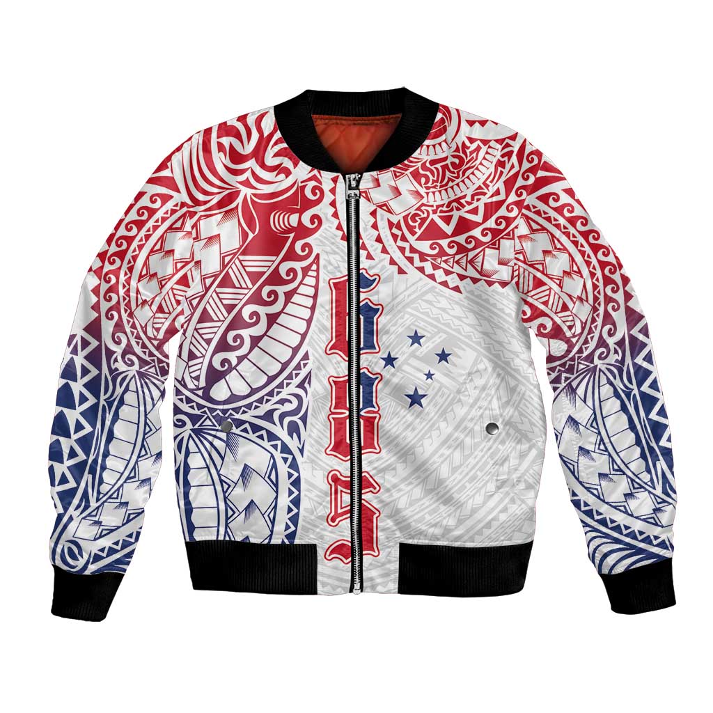 Samoa 685 Art Traditional Tattoo Pattern Bomber Jacket Gradient Color LT03 Unisex White - Polynesian Pride