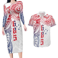 Samoa 685 Art Traditional Tattoo Pattern Couples Matching Long Sleeve Bodycon Dress and Hawaiian Shirt Gradient Color LT03 White - Polynesian Pride