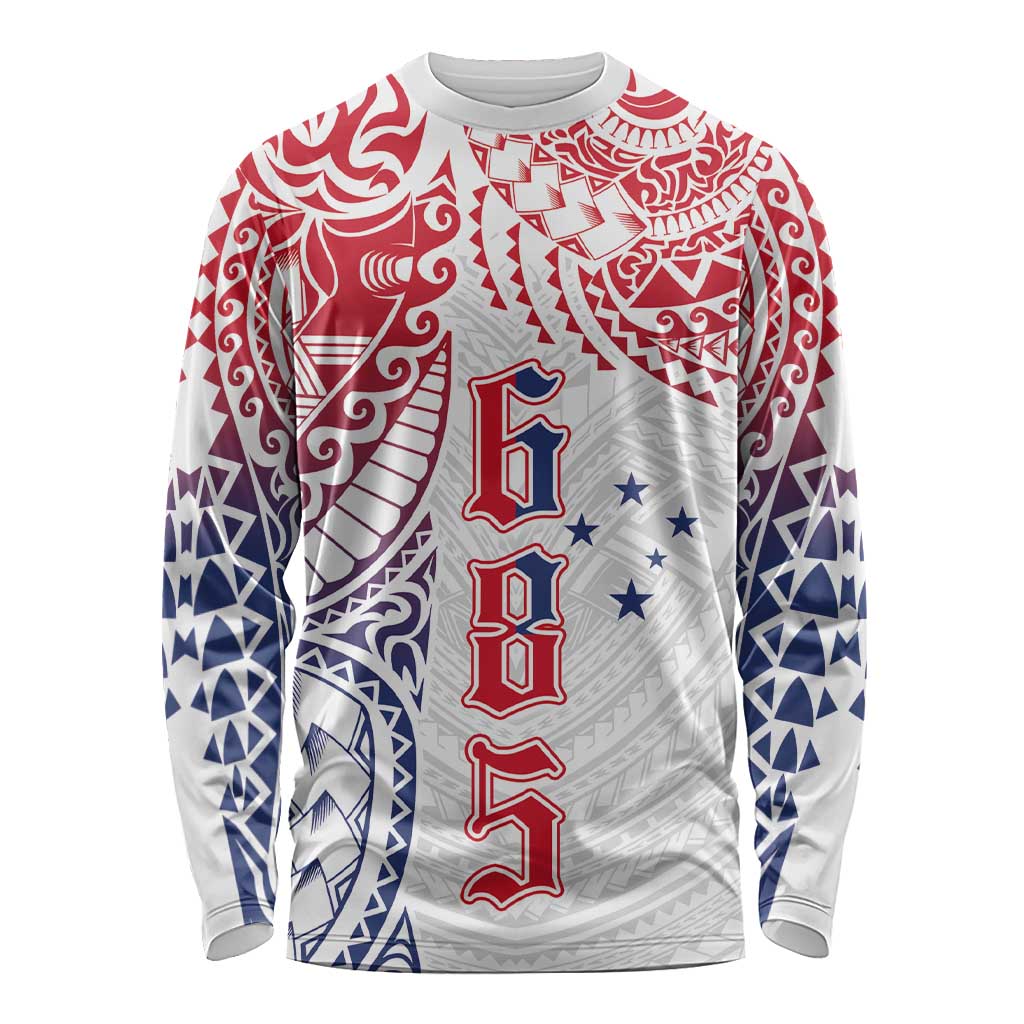 Samoa 685 Art Traditional Tattoo Pattern Long Sleeve Shirt Gradient Color LT03 Unisex White - Polynesian Pride