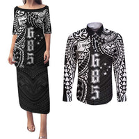 Samoa 685 Art Traditional Tattoo Pattern Couples Matching Puletasi and Long Sleeve Button Shirt Black Color LT03 Black - Polynesian Pride