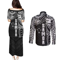 Samoa 685 Art Traditional Tattoo Pattern Couples Matching Puletasi and Long Sleeve Button Shirt Black Color LT03 - Polynesian Pride