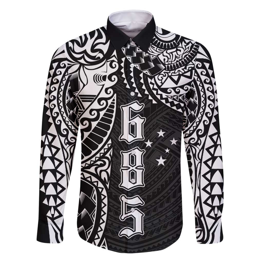 Samoa 685 Art Traditional Tattoo Pattern Family Matching Long Sleeve Bodycon Dress and Hawaiian Shirt Black Color