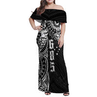 Samoa 685 Art Traditional Tattoo Pattern Family Matching Off Shoulder Maxi Dress and Hawaiian Shirt Black Color