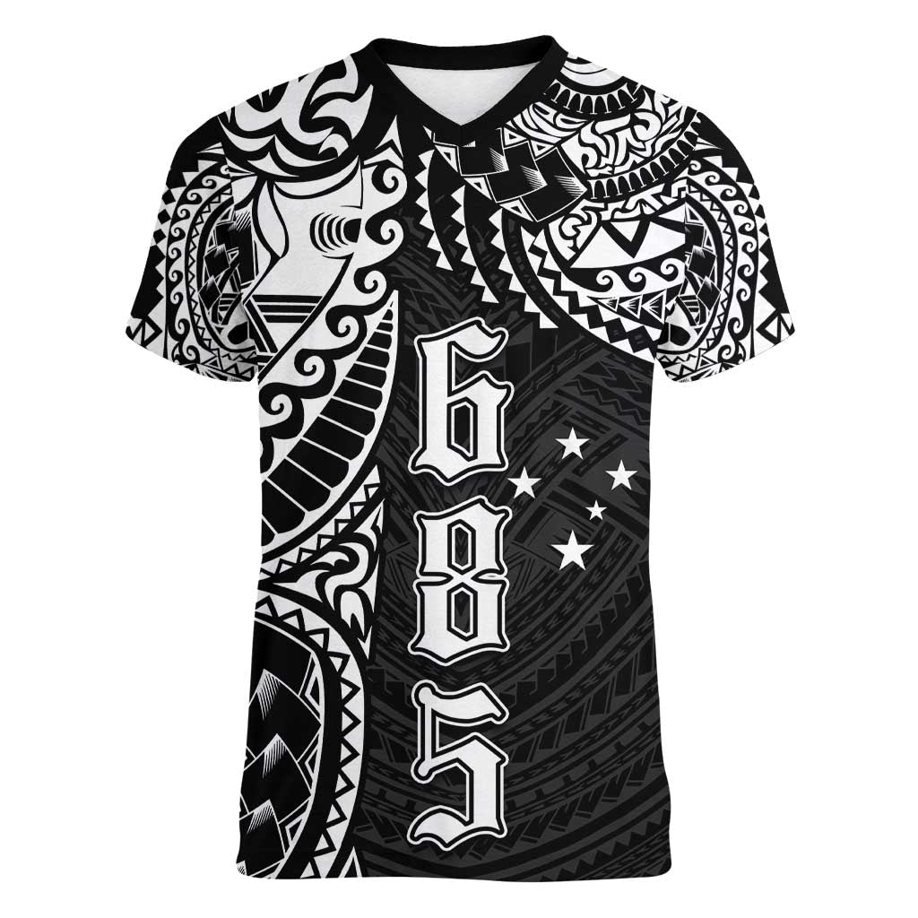 Samoa 685 Art Traditional Tattoo Pattern Women V-Neck T-Shirt Black Color LT03 Female Black - Polynesian Pride