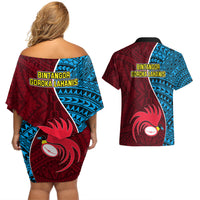 Bintangor Goroka Lahanis Rugby Couples Matching Off Shoulder Short Dress and Hawaiian Shirt Papua New Guinea Polynesian Tattoo LT03 - Polynesian Pride