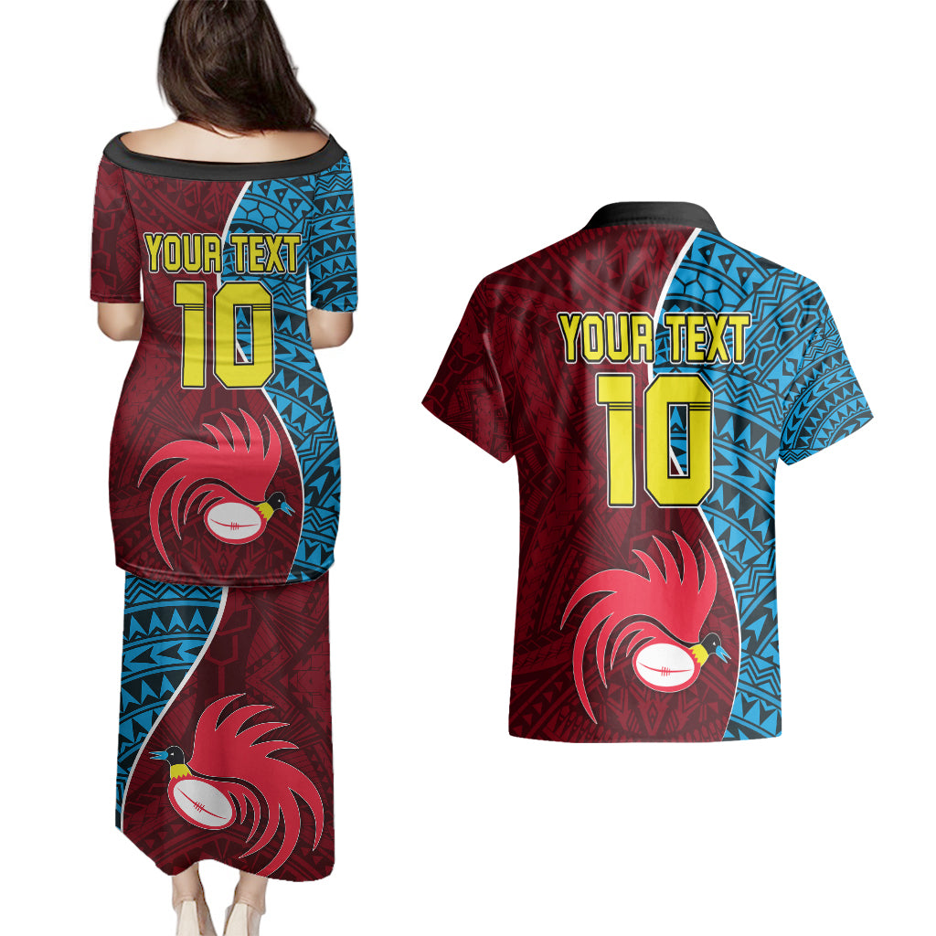 Custom Bintangor Goroka Lahanis Rugby Couples Matching Puletasi Dress and Hawaiian Shirt Papua New Guinea Polynesian Tattoo LT03 - Polynesian Pride
