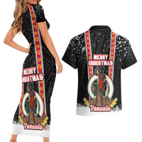 Vanuatu Christmas Couples Matching Short Sleeve Bodycon Dress and Hawaiian Shirt Polynesian Tribal Snow Style LT03 - Polynesian Pride