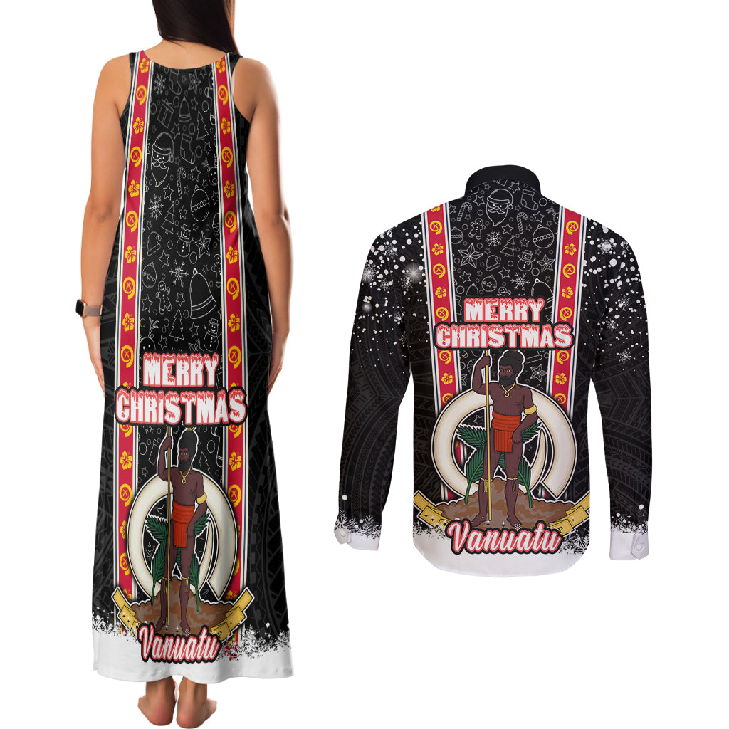 Vanuatu Christmas Couples Matching Tank Maxi Dress and Long Sleeve Button Shirts Polynesian Tribal Snow Style LT03 - Polynesian Pride