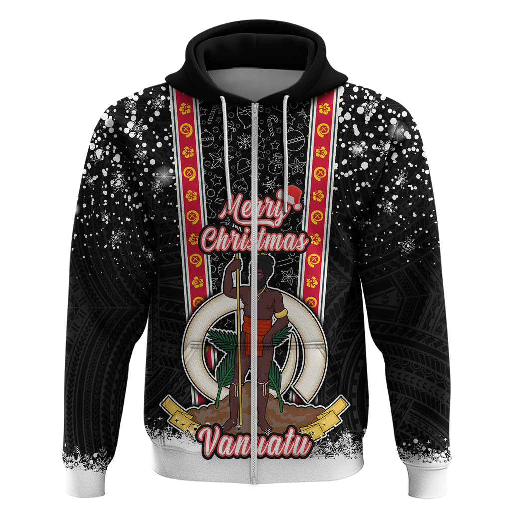 Vanuatu Christmas Hoodie Polynesian Tribal Snow Style LT03 Zip Hoodie Black - Polynesian Pride