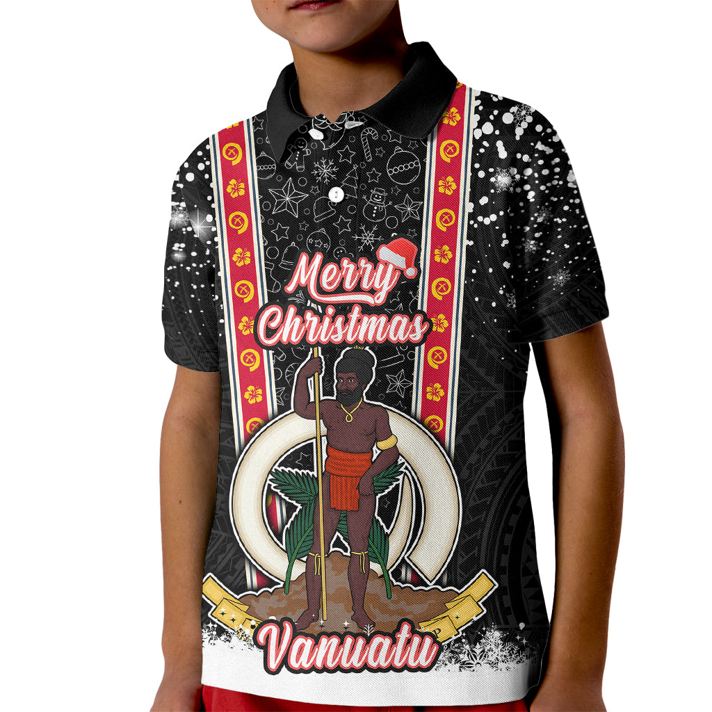 Vanuatu Christmas Kid Polo Shirt Polynesian Tribal Snow Style LT03 Kid Black - Polynesian Pride