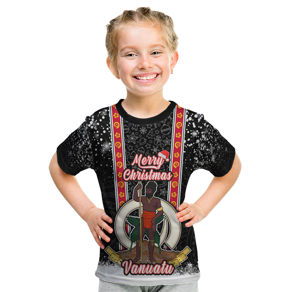 Vanuatu Christmas Kid T Shirt Polynesian Tribal Snow Style LT03 Black - Polynesian Pride