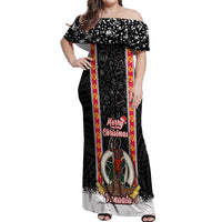 Vanuatu Christmas Off Shoulder Maxi Dress Polynesian Tribal Snow Style LT03 Women Black - Polynesian Pride