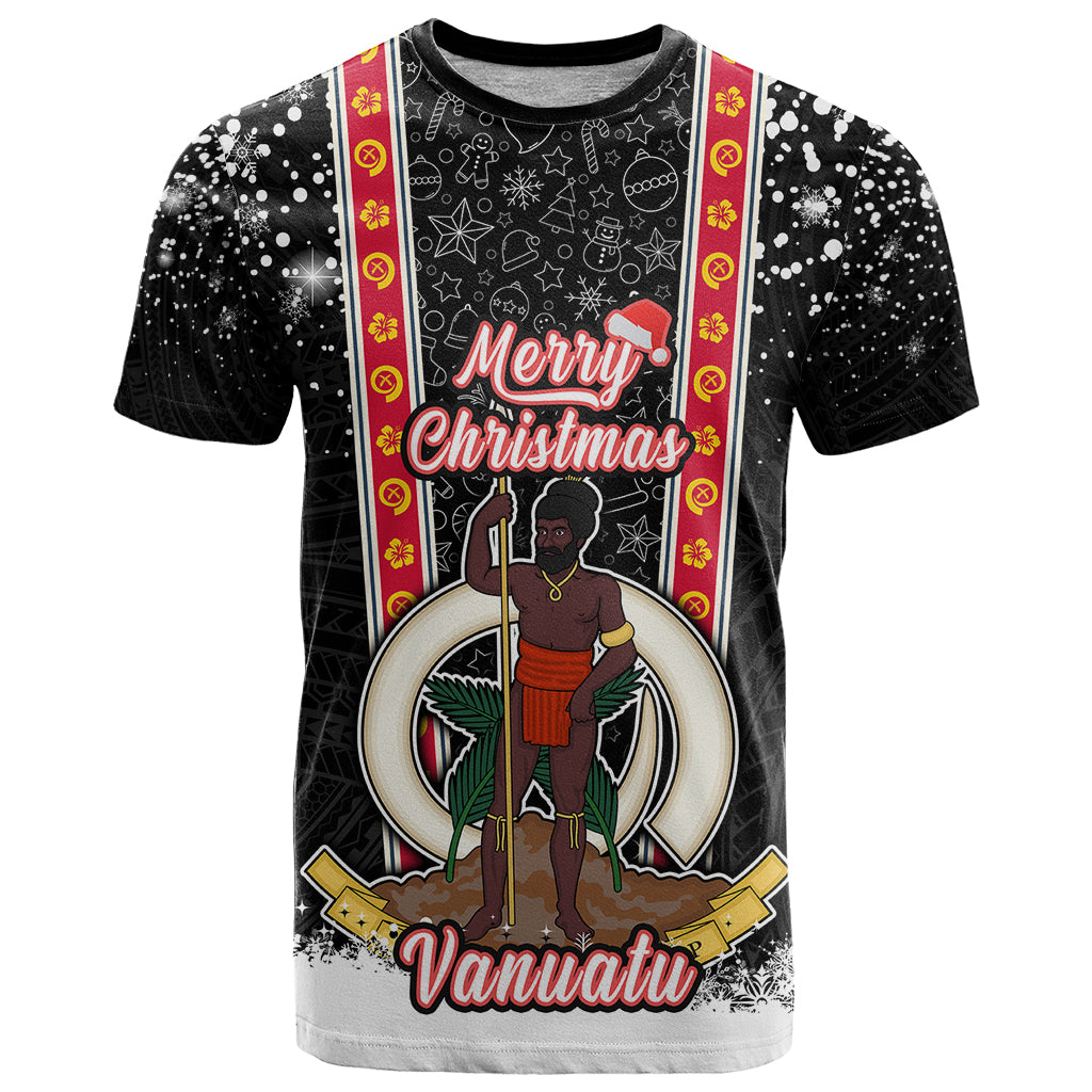 Vanuatu Christmas T Shirt Polynesian Tribal Snow Style LT03 Black - Polynesian Pride