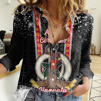 Vanuatu Christmas Women Casual Shirt Polynesian Tribal Snow Style LT03 Female Black - Polynesian Pride