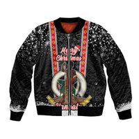 Personalised Vanuatu Christmas Bomber Jacket Polynesian Tribal Snow Style LT03 Unisex Black - Polynesian Pride