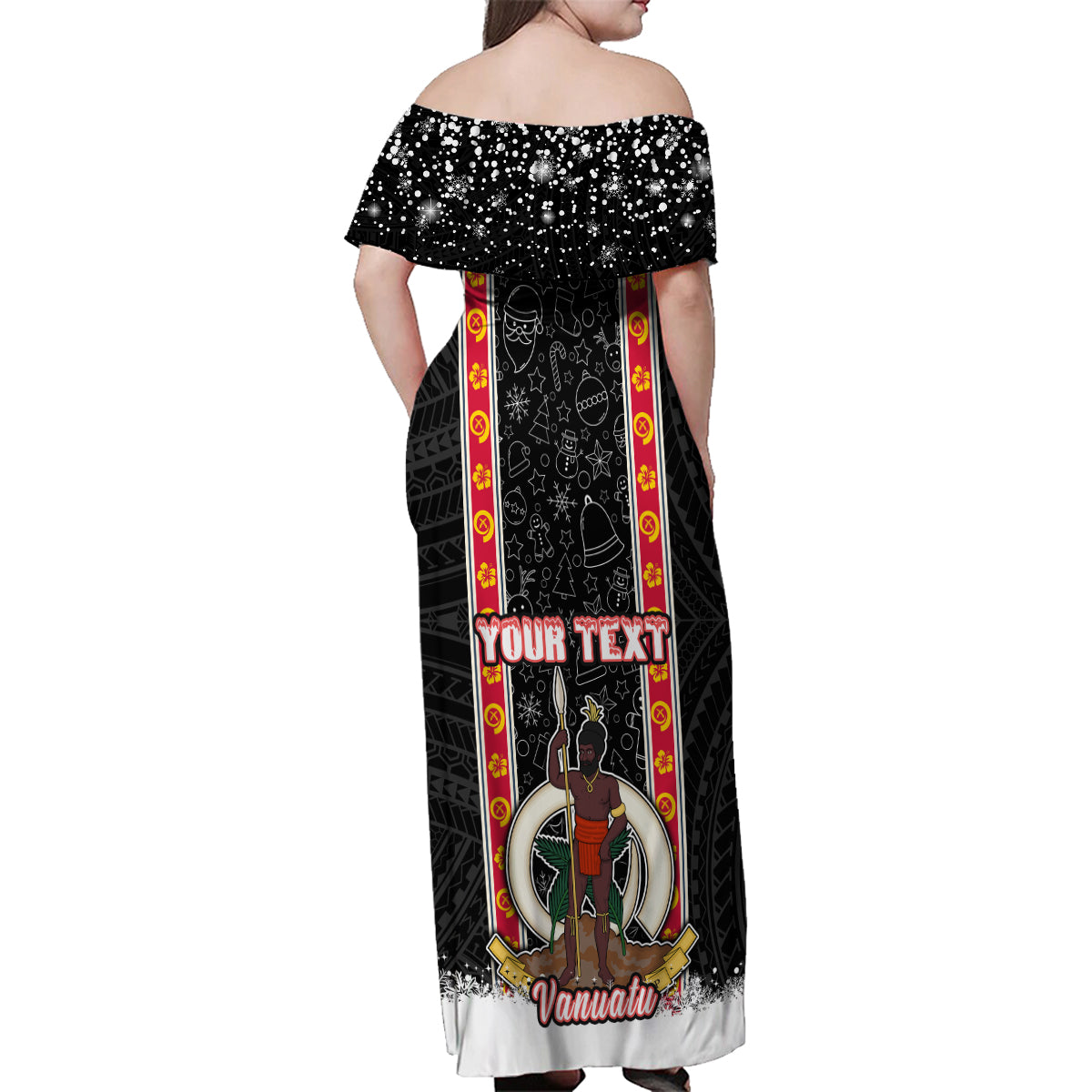Personalised Vanuatu Christmas Family Matching Off Shoulder Maxi Dress and Hawaiian Shirt Polynesian Tribal Snow Style LT03 - Polynesian Pride