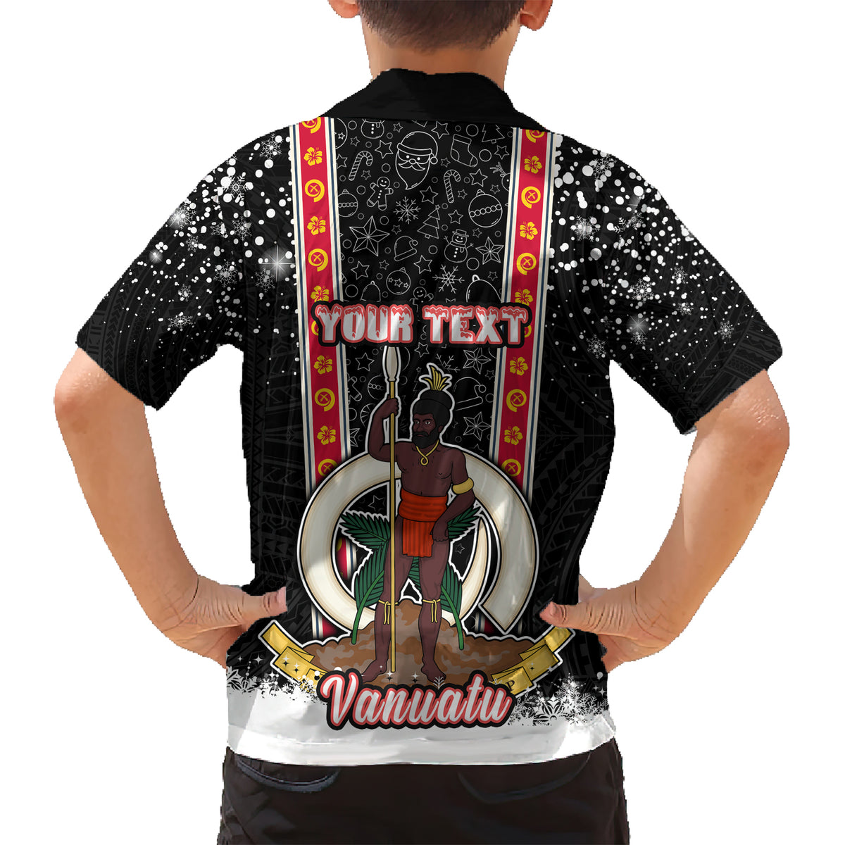 Personalised Vanuatu Christmas Family Matching Short Sleeve Bodycon Dress and Hawaiian Shirt Polynesian Tribal Snow Style LT03 - Polynesian Pride