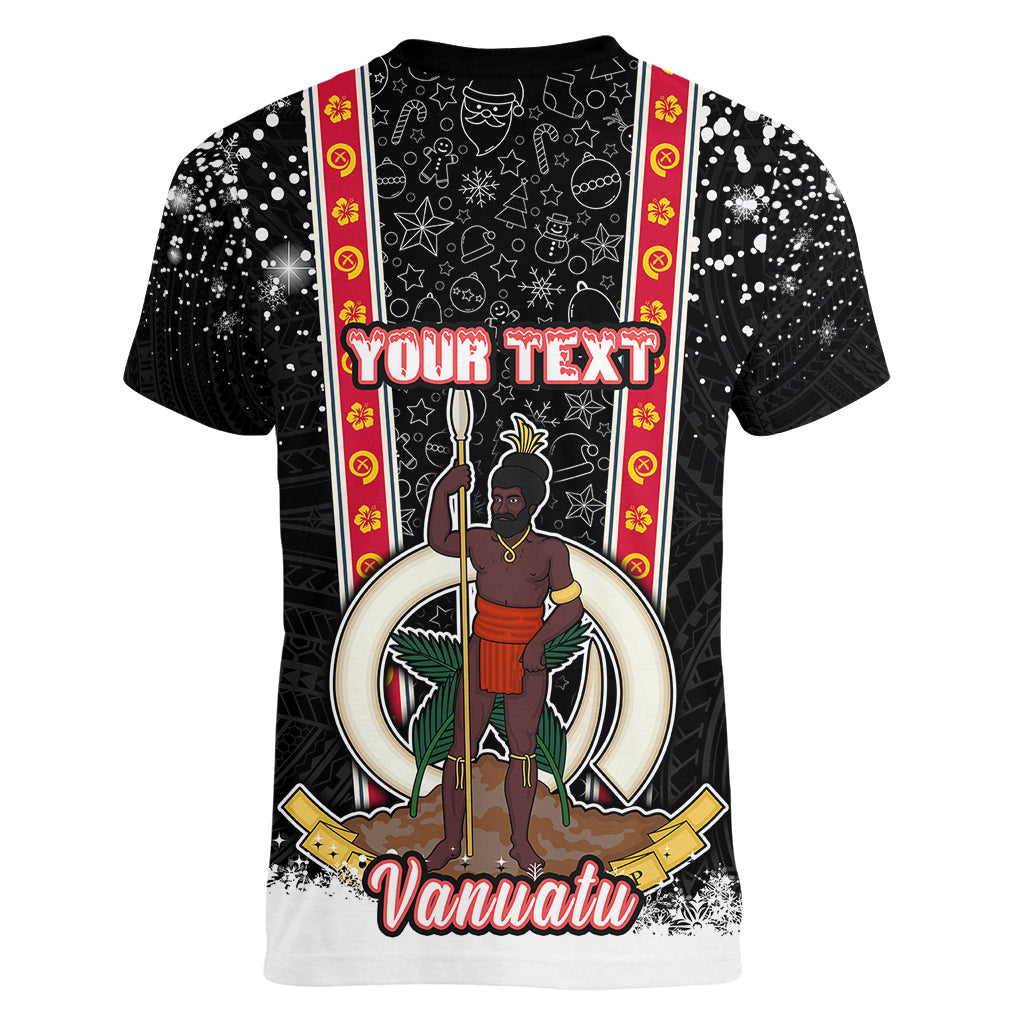 Personalised Vanuatu Christmas Women V Neck T Shirt Polynesian Tribal Snow Style LT03 - Polynesian Pride