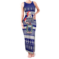 Samoa Christmas Family Matching Tank Maxi Dress and Hawaiian Shirt The Santa Coat of Arms with Samoa Bracelet Pattern LT03 Mom's Dress Blue - Polynesian Pride