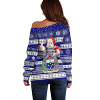 Samoa Christmas Off Shoulder Sweater The Santa Coat of Arms with Samoa Bracelet Pattern LT03 - Polynesian Pride