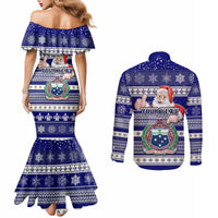 Custom Samoa Christmas Couples Matching Mermaid Dress and Long Sleeve Button Shirts The Santa Coat of Arms with Samoa Bracelet Pattern LT03 - Polynesian Pride