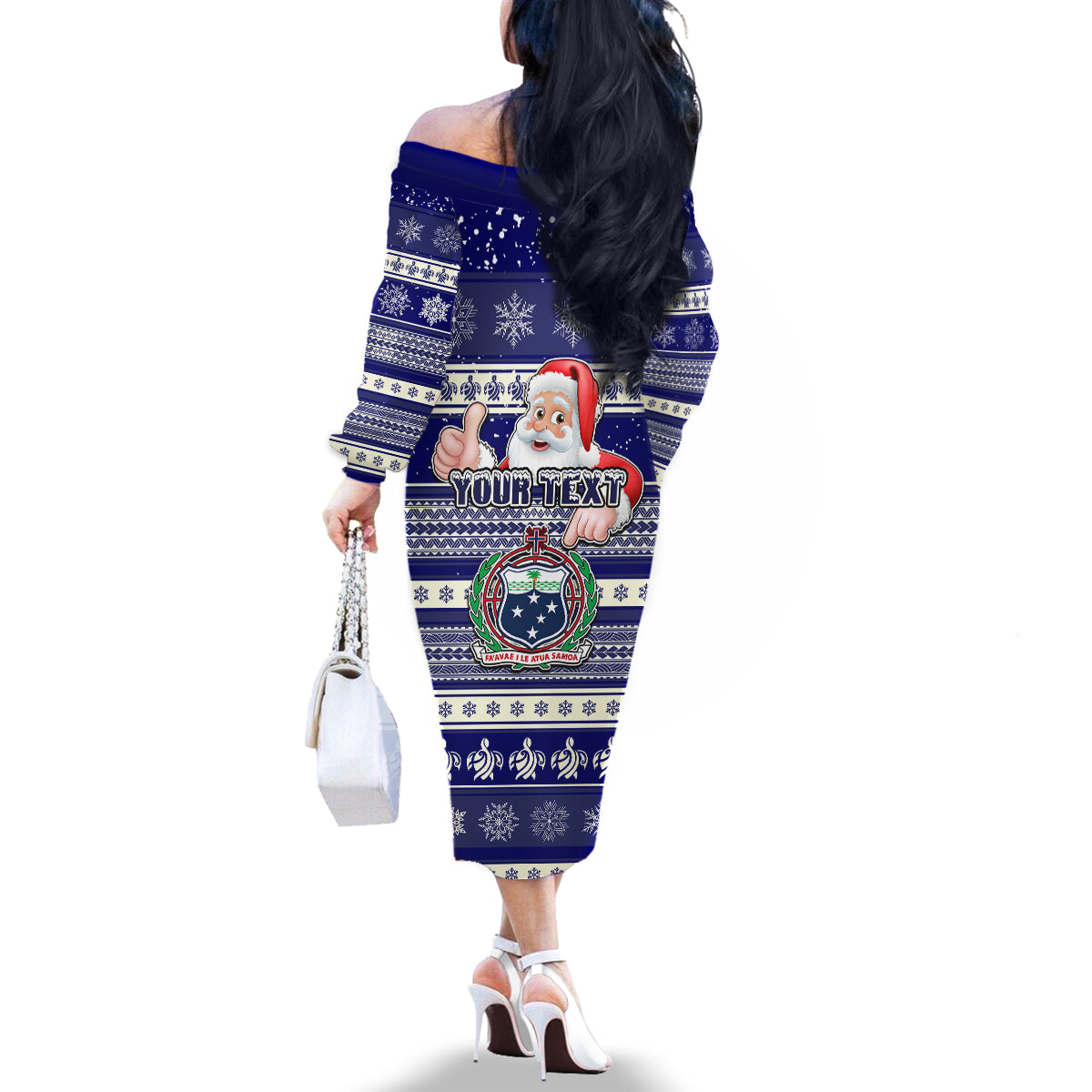 Custom Samoa Christmas Family Matching Off Shoulder Long Sleeve Dress and Hawaiian Shirt The Santa Coat of Arms with Samoa Bracelet Pattern LT03 - Polynesian Pride