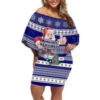 Custom Samoa Christmas Family Matching Off Shoulder Short Dress and Hawaiian Shirt The Santa Coat of Arms with Samoa Bracelet Pattern LT03 Mom's Dress Blue - Polynesian Pride