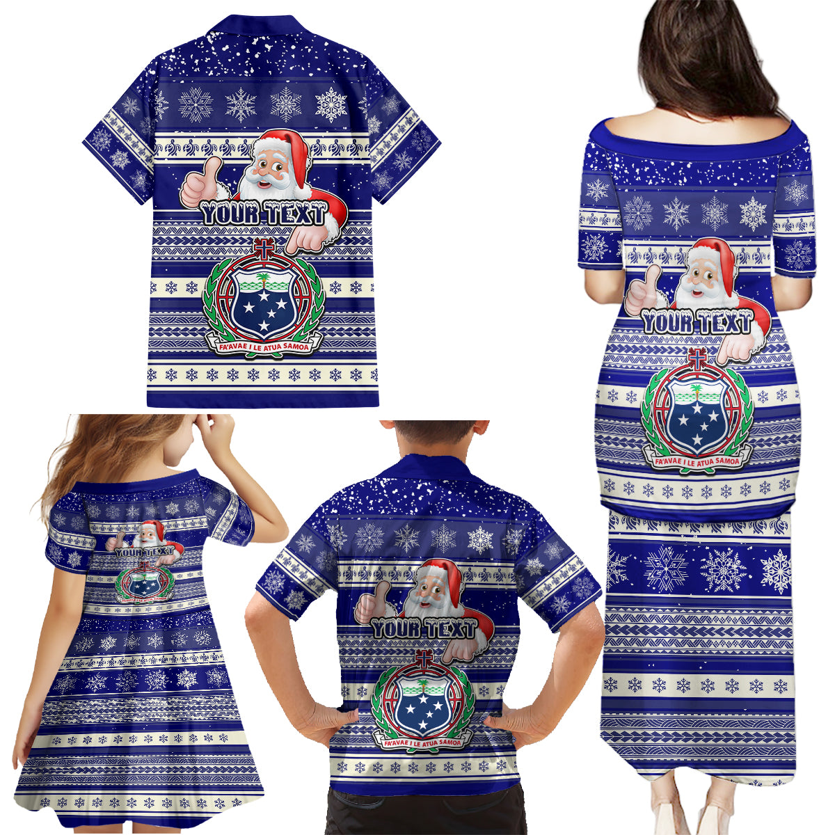 Custom Samoa Christmas Family Matching Puletasi Dress and Hawaiian Shirt The Santa Coat of Arms with Samoa Bracelet Pattern LT03 - Polynesian Pride