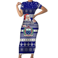 Custom Samoa Christmas Family Matching Short Sleeve Bodycon Dress and Hawaiian Shirt The Santa Coat of Arms with Samoa Bracelet Pattern LT03 Mom's Dress Blue - Polynesian Pride