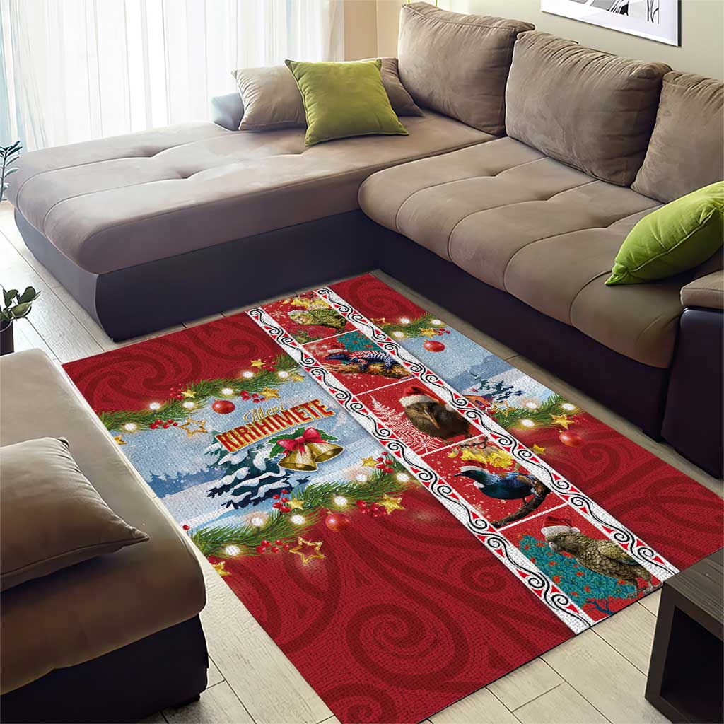 New Zealand Merry Christmas Area Rug Maori Animals, Koru Tattoo - Red Xmas Style