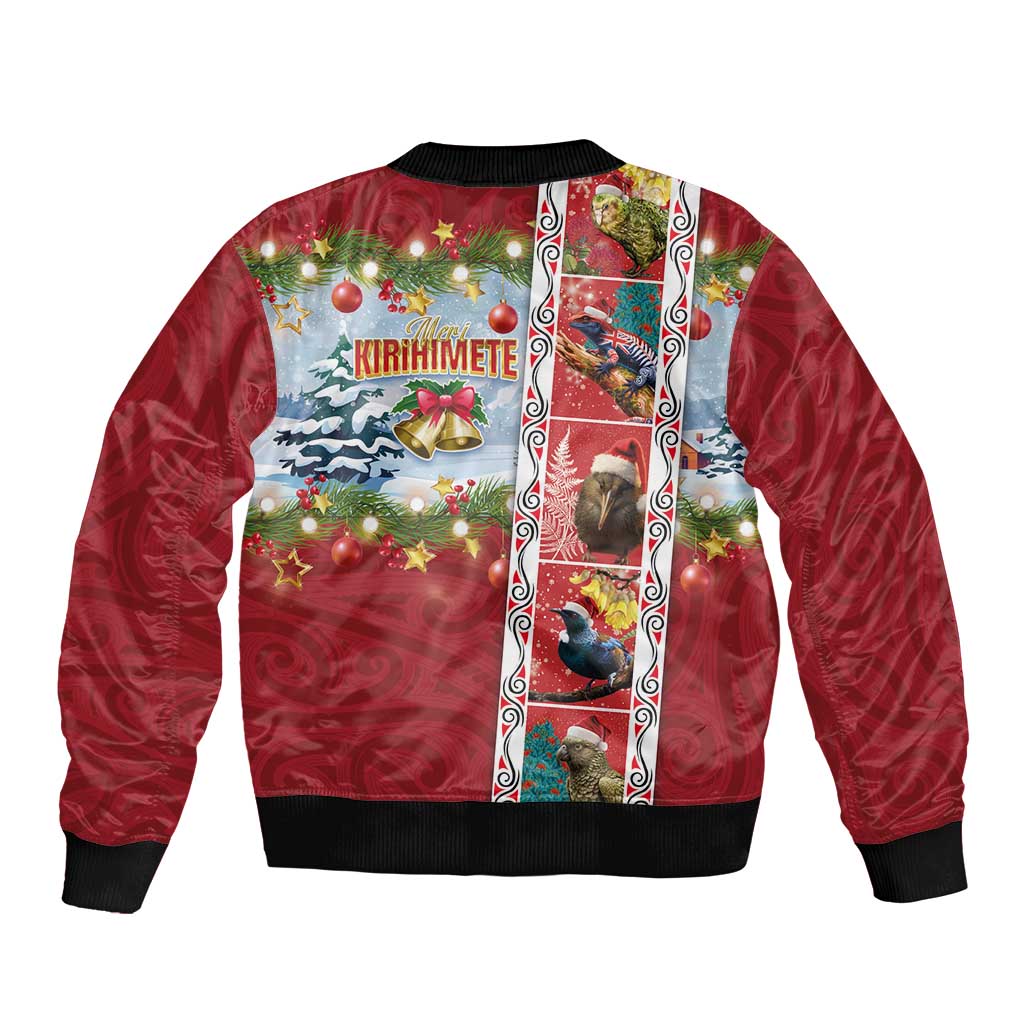 New Zealand Merry Christmas Bomber Jacket Maori Animals, Koru Tattoo - Red Xmas Style