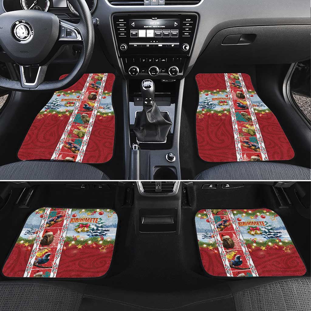 New Zealand Merry Christmas Car Mats Maori Animals, Koru Tattoo - Red Xmas Style LT03 Set 4pcs Red - Polynesian Pride